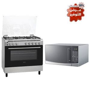 عرض التوفير (فيستل - فرن غاز 60x90, شبك ثقيل + جالنز - مايكرويف, 34 لتر, 1000 واط, شوي)